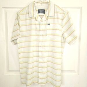 Hurley Boys 18/20 Button-Down Shirt Brown Blue Stripes Beach Summer Surf Coastal